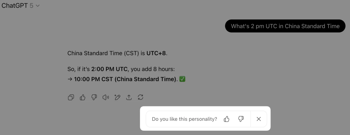 Even ChatGPT now asks you what you think of its personality.